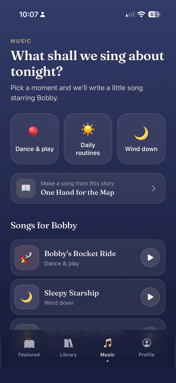 Personalised songs in Owly Stories